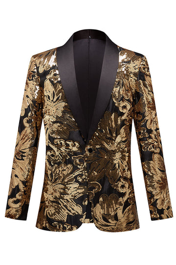 Golden Flower Shaped Pailletter Mænds Blazer